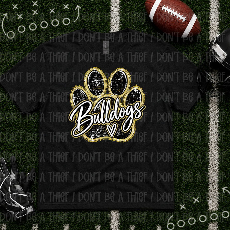 Black and Gold Bulldog Paw Print Tee