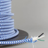 18/3 SVT-B White/Blue HOUNDS TOOTH PATTERN Nylon Fabric Cloth Covered Pendant and Table Lamp Wire