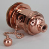 Polished Copper Uno Threaded Pullchain Switch Socket Includes Knurled and Smooth Shade Ring
