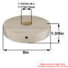 8in Diameter Plain Straight Edge Unfinished Wood Base with 1-15/16in W x 1-1/16in Deep Recessed Bottom Hole and Wire Exit