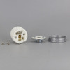 E-26 Grounded Porcelain Threaded Skirt Lamp Socket with 1/8ips Threaded Cap and Die-Cast Metal Shade Ring.