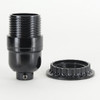 Black E-26 Phenolic Threaded Skirt Lamp Socket with Shade Ring and 1/8ips Threaded Bottom.