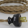 8ft Long Tan Twisted 18/2 SPT-2 Type UL Listed Powercord with Brown Phenolic Plug.