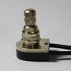 3/8in Shank On/Off Rotary Lamp Switch with Removeable Knob, Plastic Shaft, and Wire Leads - Brass Plated