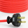 12ft. Long - 18/2 SPT-2-B - Salmon/Burnt Orange Houndstooth Cloth Braided Wire Lamp Cord Set with Antique Style Plug. (10FT BRAIDED 2FT BARE 1-1/2 SPLIT 3/4 STRIPPED W/ TIPS SOLDERED).