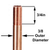 33in  X 1/8ips Threaded Unfinished Copper Pipe with 3/4in Long Threaded Ends.