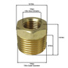 1/4ips Female X 1/2 NPT Male Threaded Hex Head Reducer - Unfinished Brass