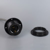 Black E-26 Base Phenolic Threaded Socket with Ring. Pre-Wired with 6Ft Long Black/White Houndstooth