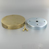 6-1/4in Screw Less Face Mount Cast Brass Round Blank Canopy/Backplate - Unfinished Brass