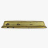 Butter Dish Shape Stamped Brass Backplate. This backplate comes with No Holes. You can make holes as needed for your application. The backplate measures 7in Long and 3-1/2in Wide.