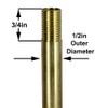 47in. Long X 1/4ips Unfinished Brass Pipe Stem Threaded 3/4in Long on Both Ends