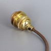 Polished Brass Metal E-26 Base Keyless Lamp Socket Pre-Wired with 6Ft Long Brown Nylon Overbraid