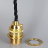 Polished Brass E-26 Base Keyless Lamp Socket Pre-Wired with 6Ft Twisted  Black Nylon Overbraid