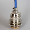 POLISHED NICKEL E-26 Base UNO THREADED KEYLESS SOCKET Pre-Wired with 6Ft Long Blue Nylon Overbraid