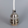 POLISHED NICKEL E-26 Base UNO THREADED KEYLESS SOCKET Pre-Wired with 6Ft Long White Nylon Overbraid