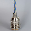 Polished Nickel Metal Base Keyless Lamp Socket Pre-Wired with 6Ft Long Blue/Gold Nylon Overbraid