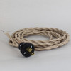 8ft Long Beige Twisted 18/2 SPT-2 Type UL Listed Powercord WITH BLACK PHENOLIC PLUG