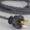10ft Long Gray Twisted 18/3 SPT-2 Type UL Listed Twisted Powercord WITH BLACK PHENOLIC PLUG