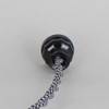 8ft Long White/Black HoundsTooth Pattern Twisted 18/2 SPT-2 Type UL Listed Powercord WITH BLACK PLUG