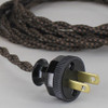 8ft Long Black/Brown HoundsTooth Pattern Twisted 18/2 SPT-2 Type UL Listed Powercord WITH BLACK PLUG