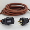 15ft Long Copper Cloth Covered Decorative Extension Cord with NEMA 15-5P Plug and Outlet.