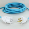 15ft Long Turquoise Cloth Covered Decorative Extension Cord with NEMA 15-5P Plug and Outlet.