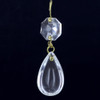 30mm. (1-3/16in) Crystal Pear with Flat Side with Jewel and Brass Clip