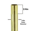 12in Long X 3/8ips (5/8in OD) Male Threaded Unfinished Brass Hollow Pipe Stem.