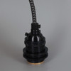 Black Finish Metal E-26 Base Keyless Lamp Socket Pre-Wired with 6Ft Long BLACK/GRAY Nylon Overbraid