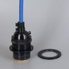 Black Finish Metal E-26 Base Keyless Lamp Socket Pre-Wired with 6Ft Long Blue Nylon Overbraid
