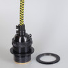 Black Finish Metal E-26 Base Keyless Lamp Socket Pre-Wired with 6Ft BLACK/Yellow Nylon Overbraid