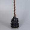 Black Finish Metal E-26 Base Keyless Lamp Socket Pre-Wired with 6Ft Twisted  Brown Nylon Overbraid