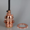 Copper Plated Uno Thread E-26 Base Keyless Lamp Socket Pre-Wired with 6Ft Long Black Nylon Overbraid