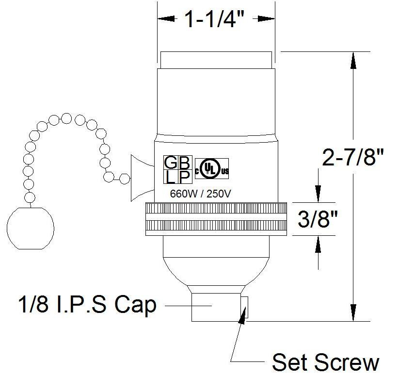 Polished Nickel Finish E-26 1-Way Pull Chain Switch Lamp Socket