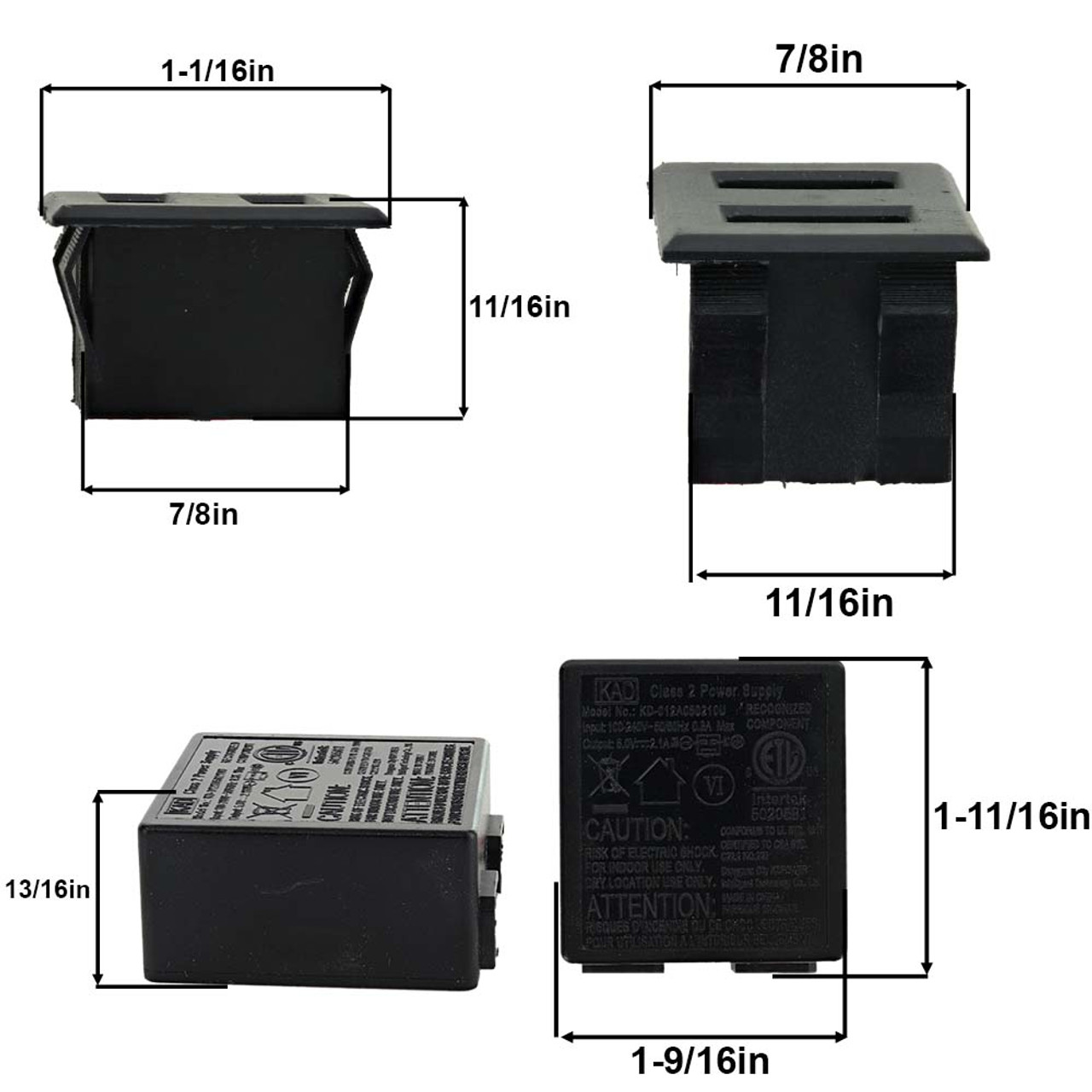 USB-A inline lamp outlet; Input: 100-240Vac 50/60Hz 0.32A; Output 5Vdc 2.1a  Max; CRUS E505525