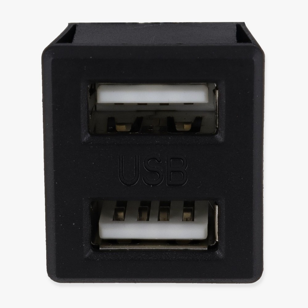 Dual USB-A inline lamp outlet; Input: 100-240Vac 50/60Hz 0.32A