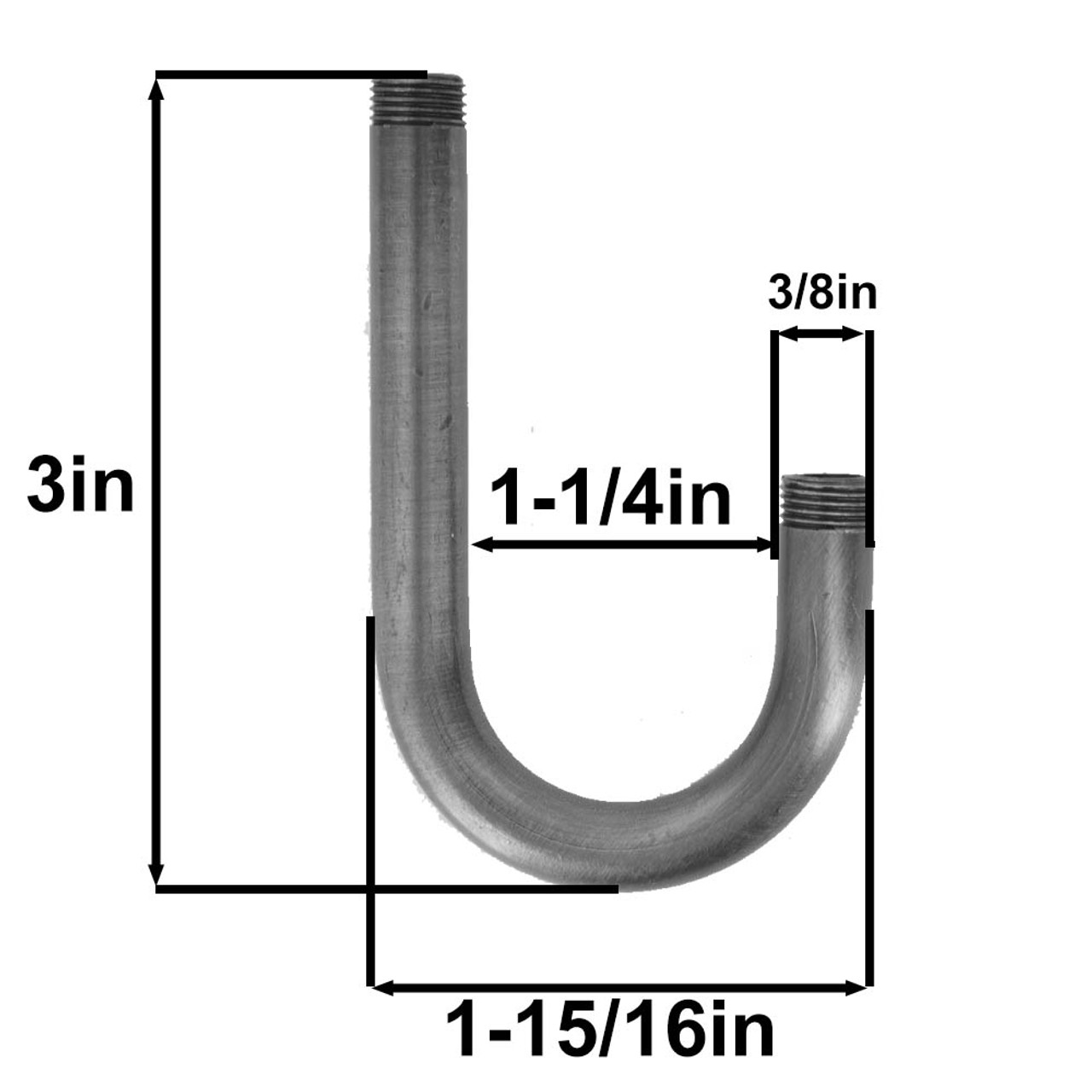 1/8ips Male Threaded 3in Long J Shape Unfinished Steel Bent Arm with 3/16 inch  Long Threads