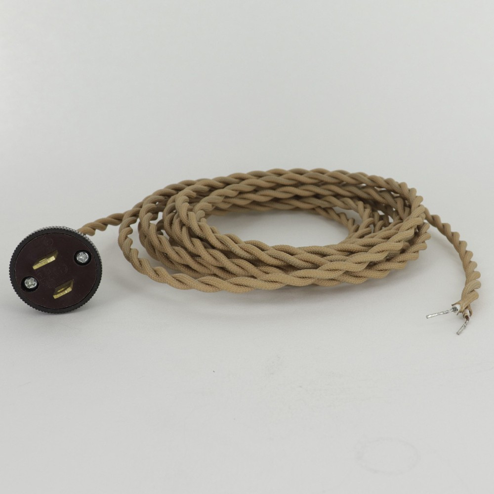 12ft Long Tan Twisted 18/2 SPT-1 Type Twisted Power Cord with