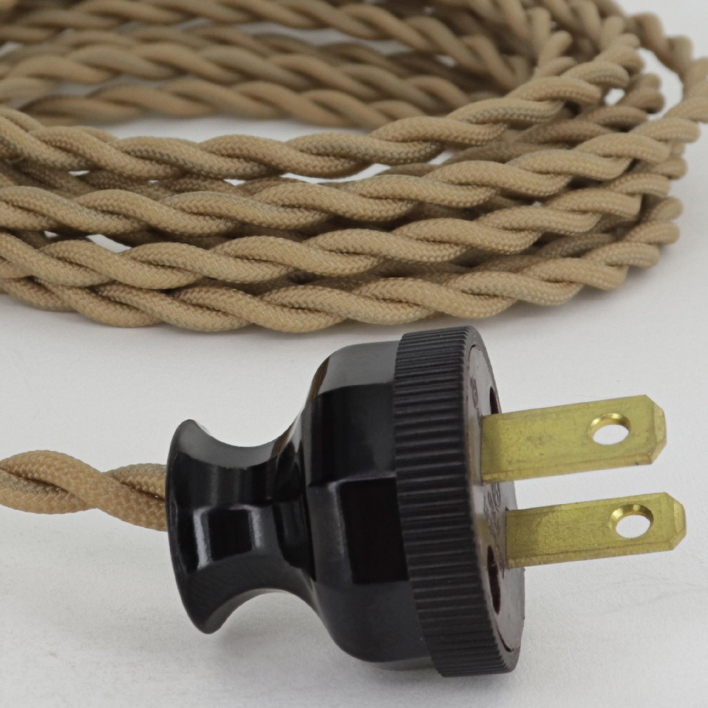 12ft Long Tan Twisted 18/2 SPT-1 Type Twisted Power Cord with