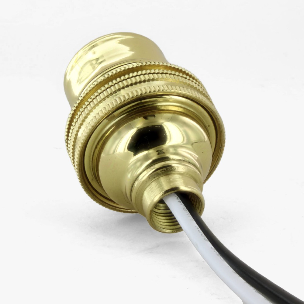 Polished Brass E-12 Threaded Socket with Shade Ring and Pre-Wired