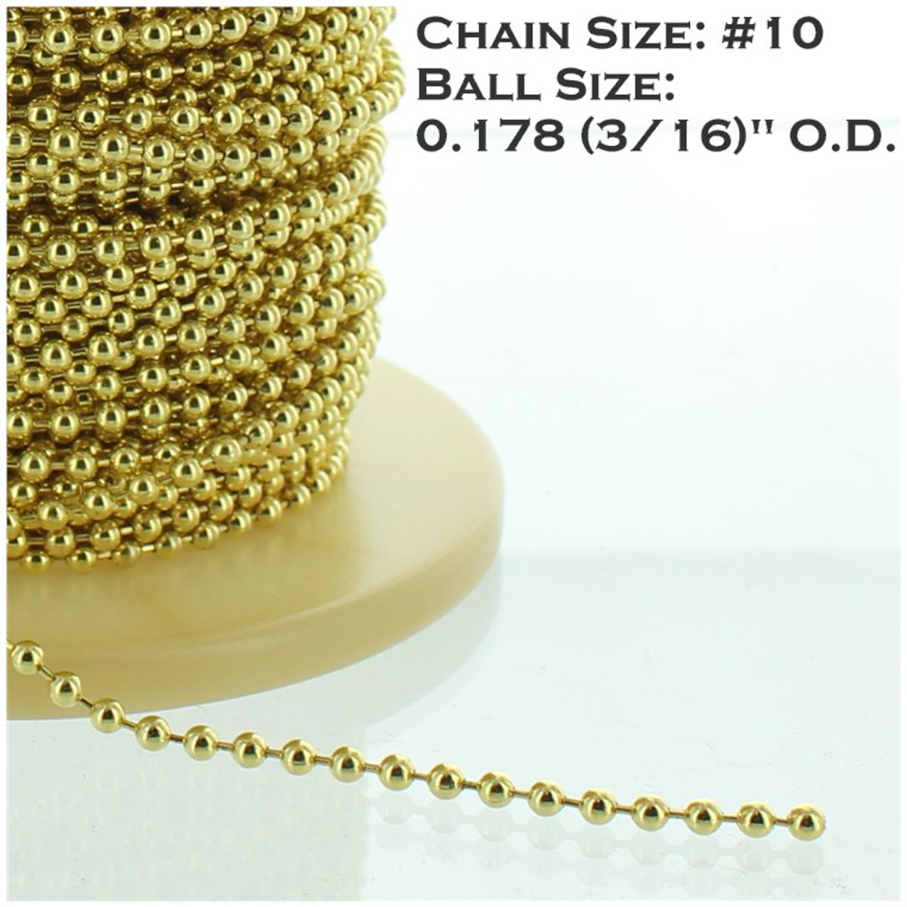 #10 Steel 3/16in. Thick Beaded Chain - Brass Plated