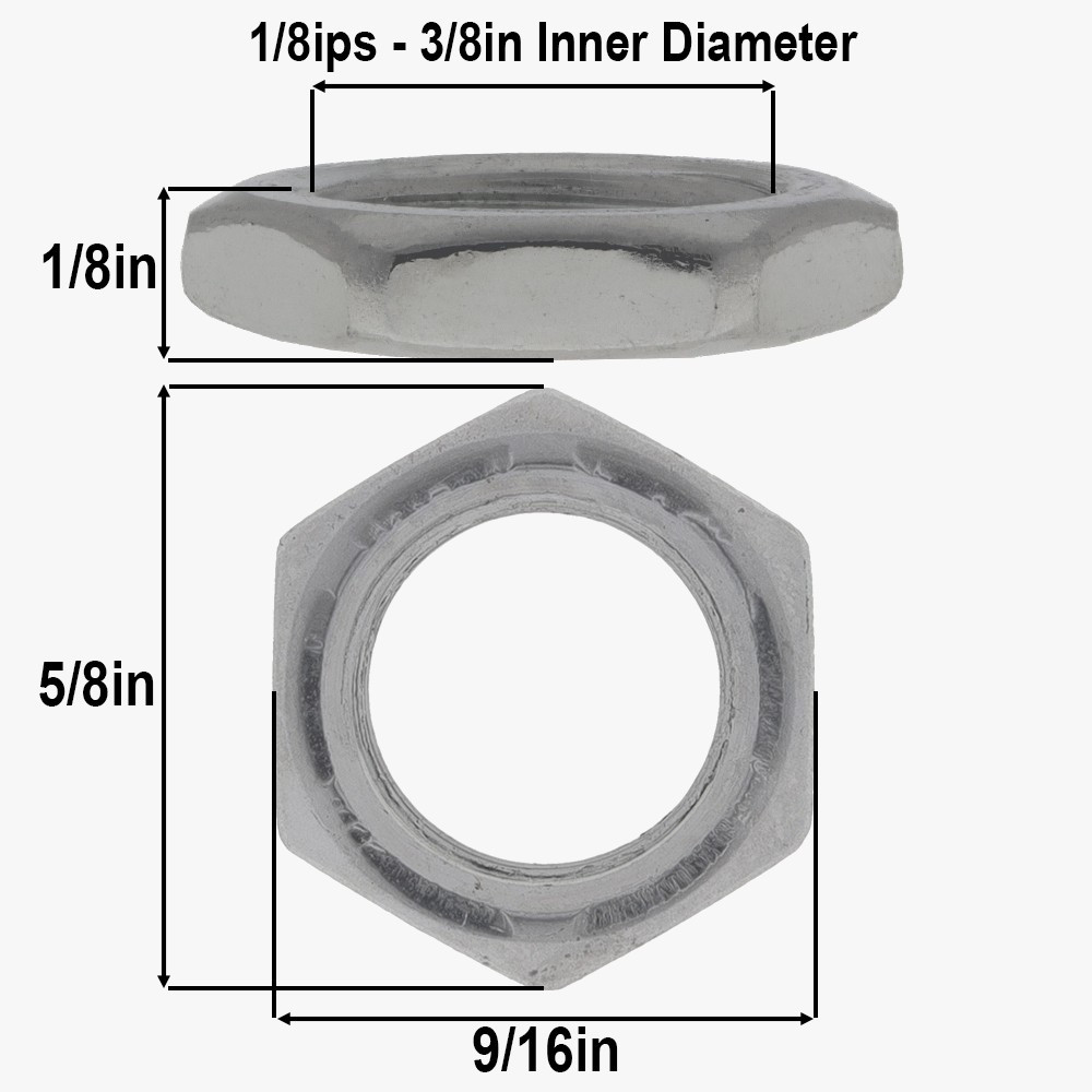 1/8ips - 5/8in Diameter x 1/8in H - Steel Hex Head Nut - White