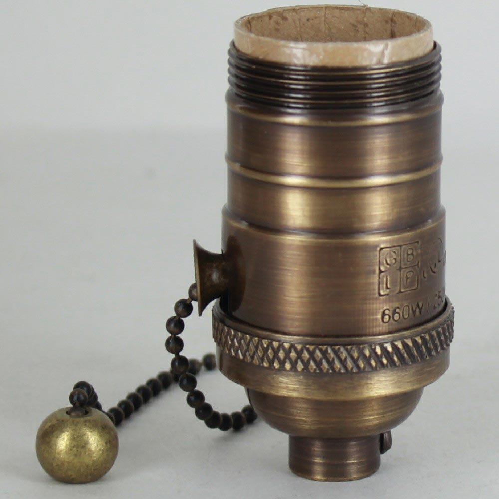 Antique Brass Finish Shell Uno Threaded E-26 Base Brass Pull Chain Socket