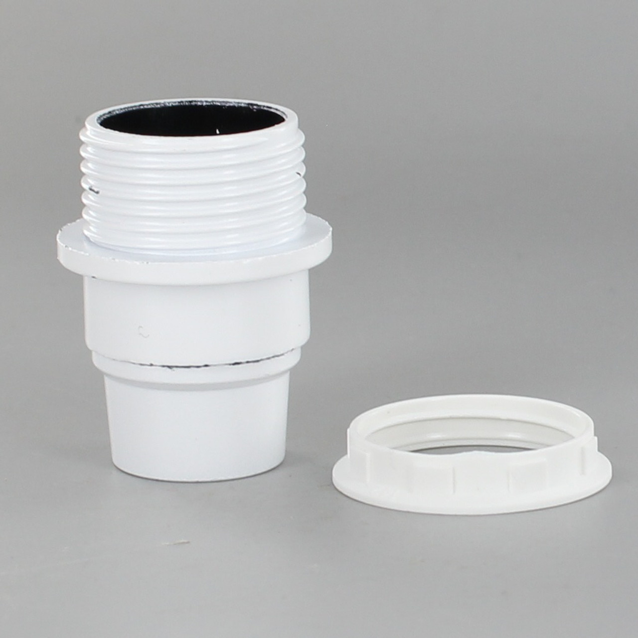 E12 White Candelabra Base Phenolic Threaded Socket with Shoulder and Ring