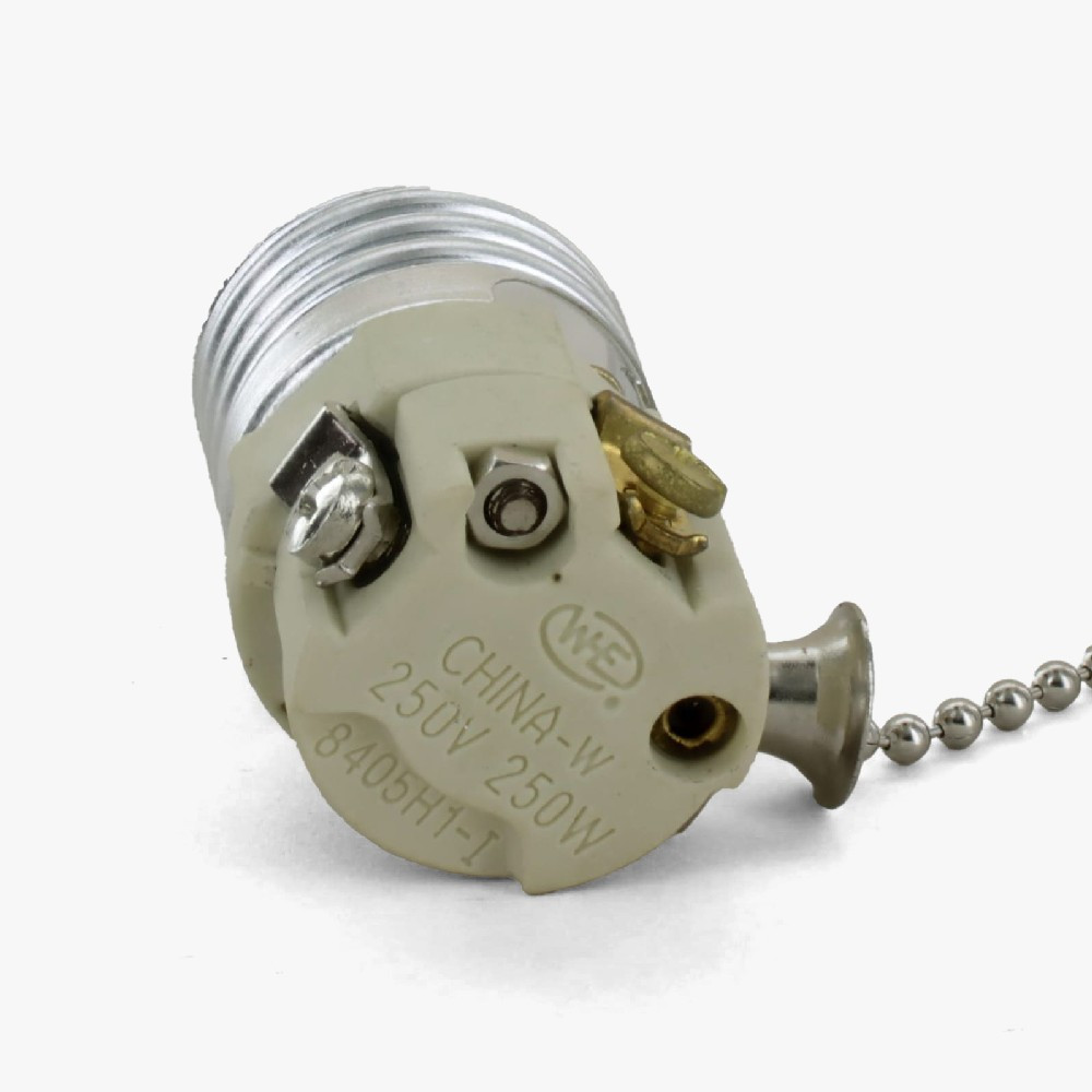 E-26 Porcelain Socket Interior with Polished Nickel Pull Chain and