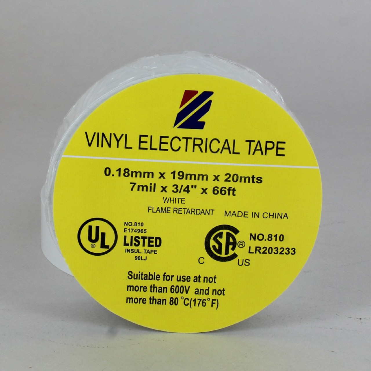 3/4in. Wide White Thermoplastic PVC insulating tape Flame Retardant, UL  Listed - 60ft Long Roll