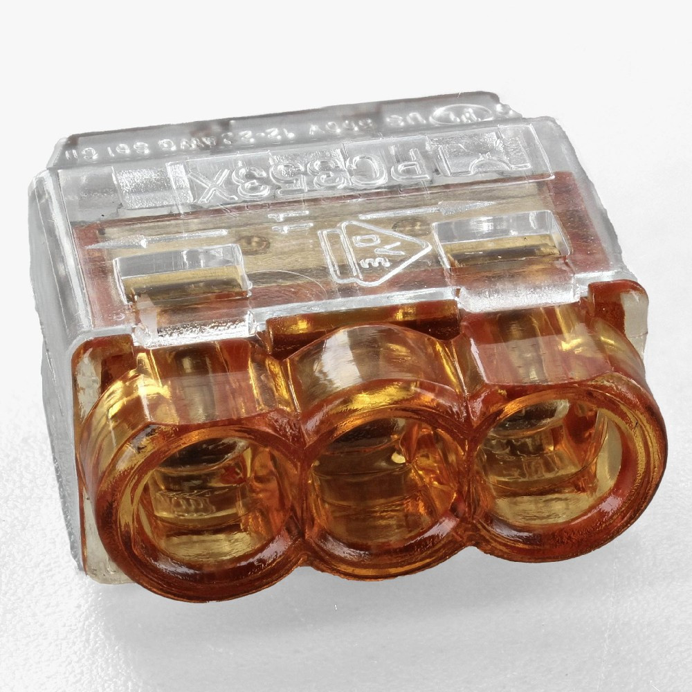 Orange 3 Pole Push In Wire Connector For use with solid and flexible