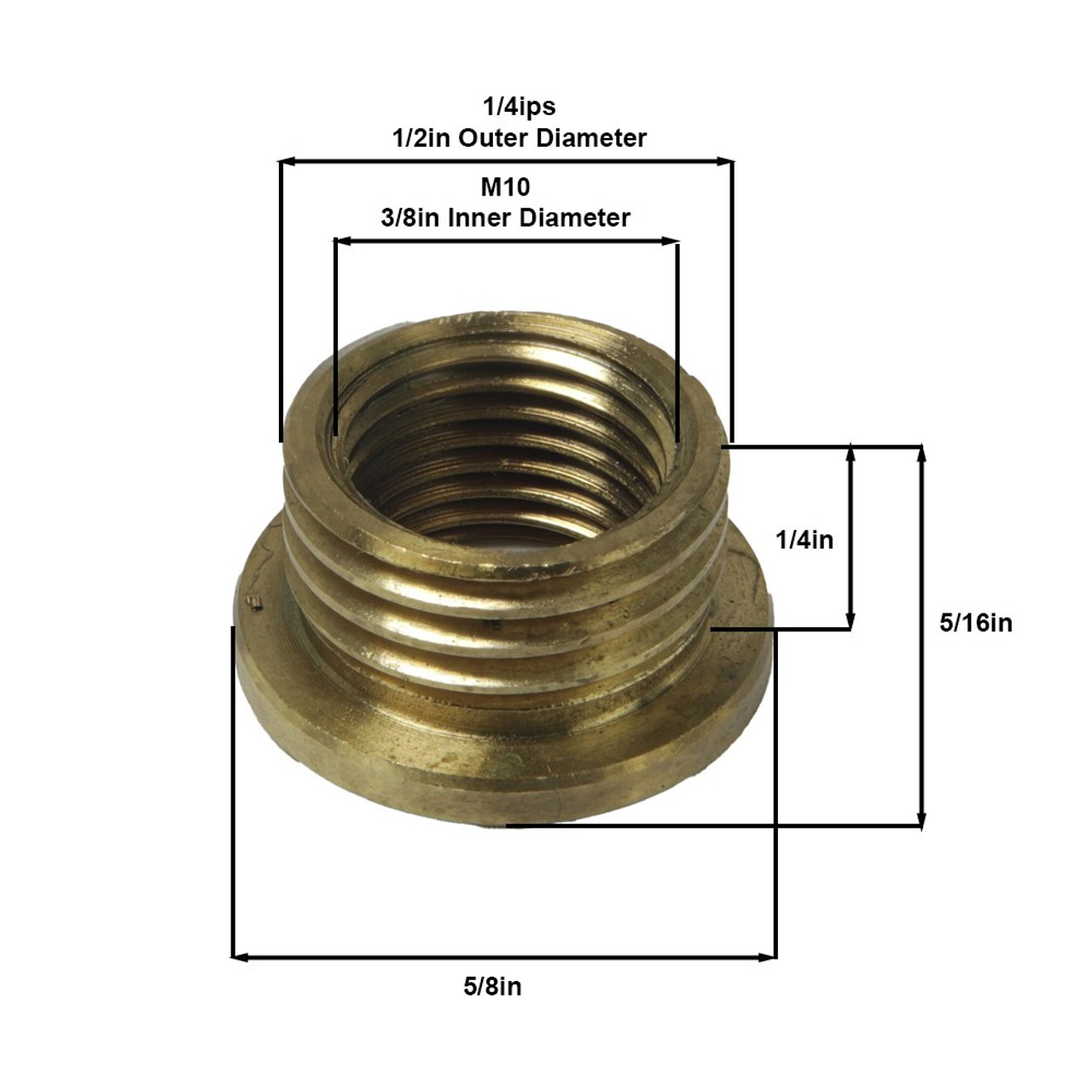 M10X1.0 Female X 1/4 Male Reducer with Shoulder - Unfinished Brass