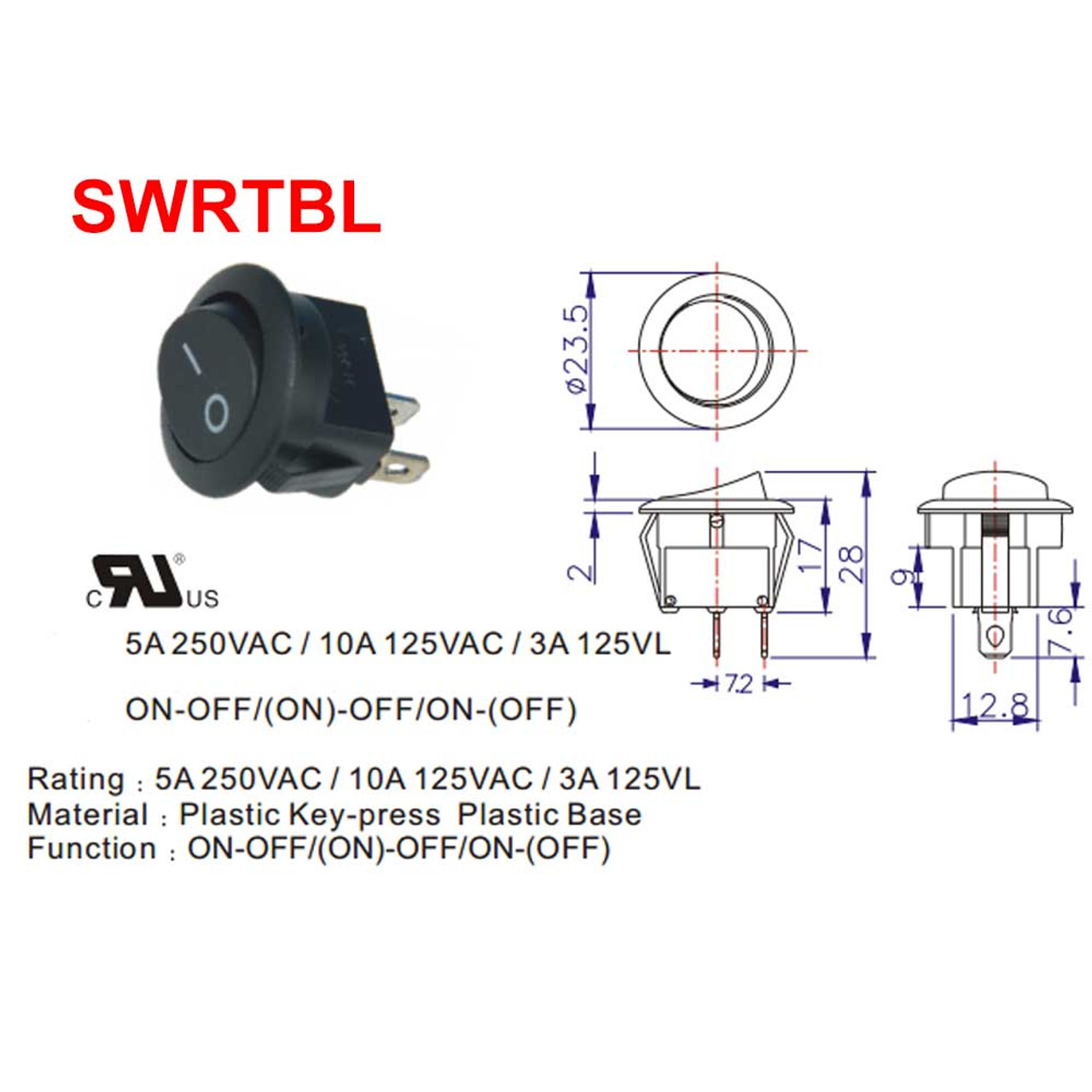 Toggle Switch Black Single - Seven Toggle Finishes Available