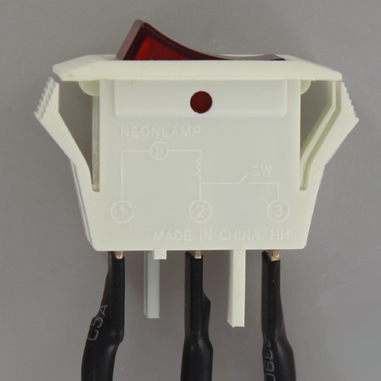 On-Off Snap-In Lighted Rocker Switch with White Dot and 6in Wire 